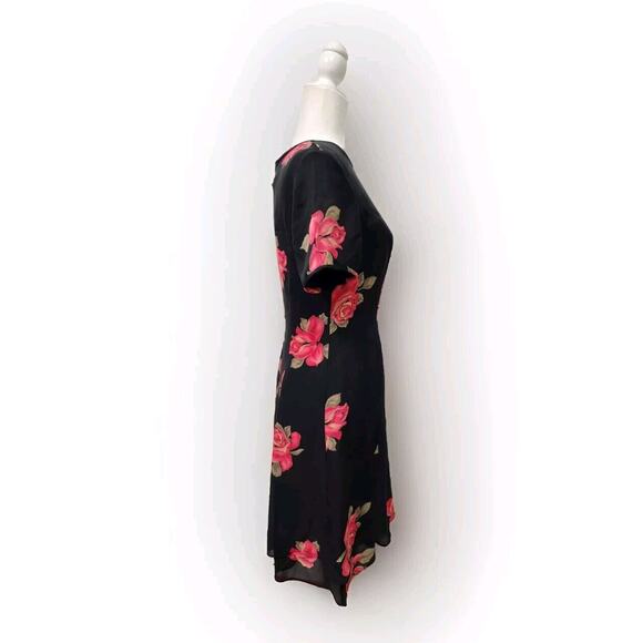 Spenser Jeremy Black Floral Flowy Chiffon Silk Dress Size 6 Tie Side - Picture 4 of 10